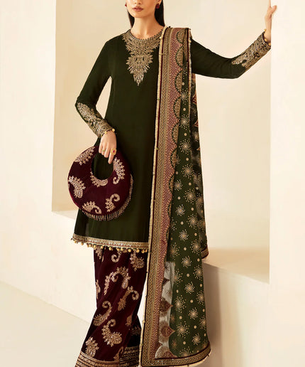 Jasmin | Green Embroidered Velvet Suit