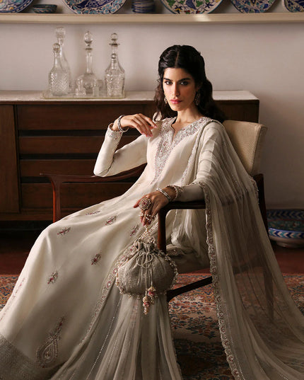 Faiza Saqlain | Ivory Cotton Silk Embroidered Suit