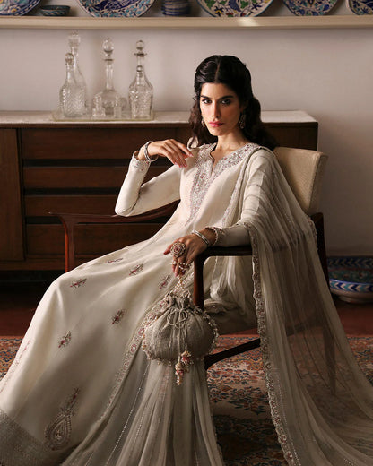 Faiza Saqlain | Ivory Cotton Silk Embroidered Suit