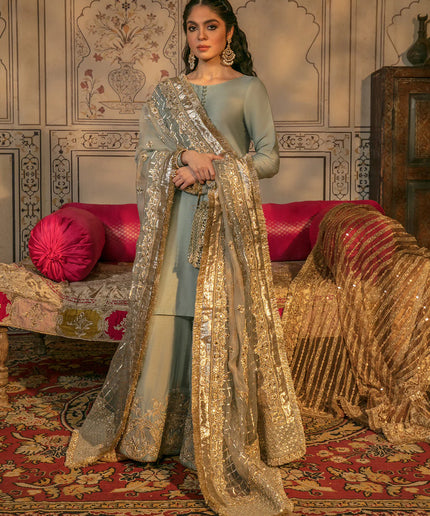 Faiza Saqlain | Green Korean Raw Silk Embroidered Festive Wear