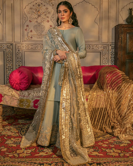 Faiza Saqlain | Green Korean Raw Silk Embroidered Festive Wear