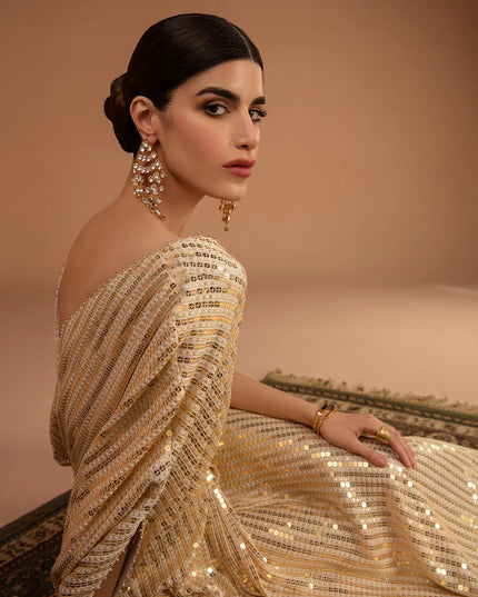 Faiza Saqlain | Gold Sequin Georgette Kaftan