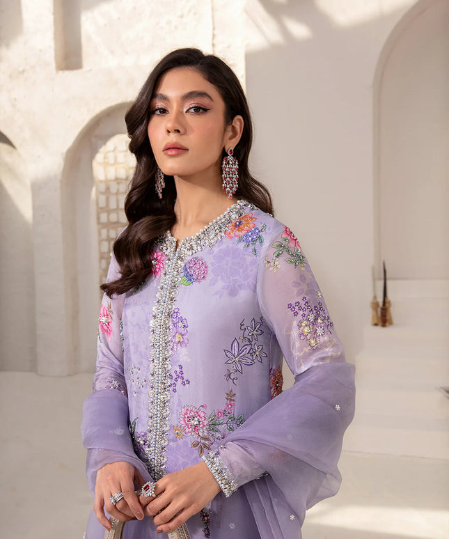 Faiza Saqlain | Lilac Silk Embellished Shirt Silhouette