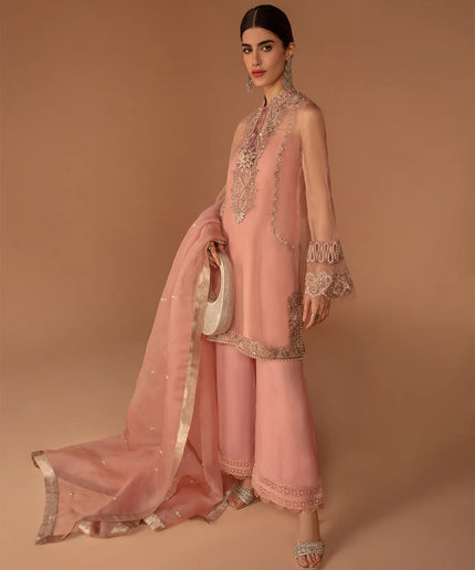 Faiza Saqlain | Peach Embellished Organza Suit