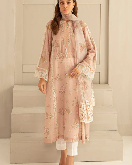Pink Printed Floral Lawn Dress 