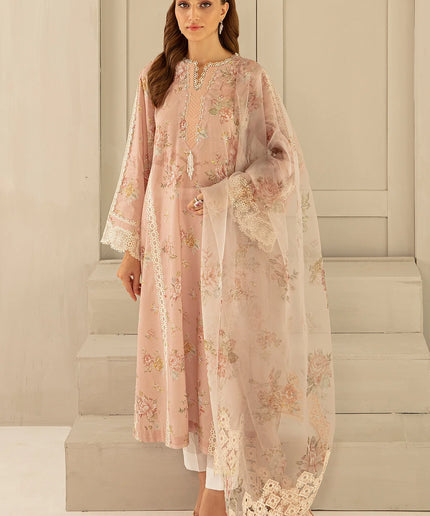 Pink Printed Floral Lawn Dress 