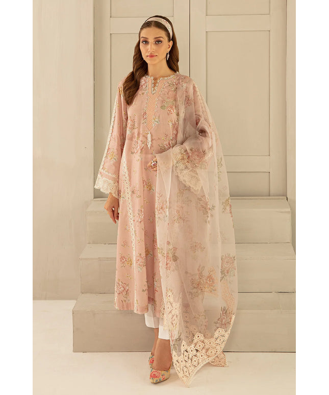 Pink Printed Floral Lawn Dress 