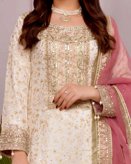 Tara | White Chiffon Embroidered Gharara
