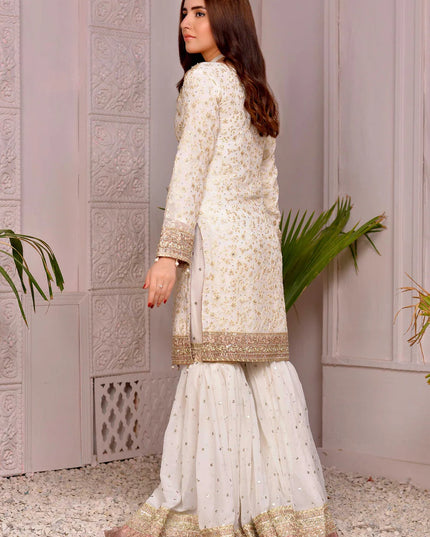 Tara | White Chiffon Embroidered Gharara