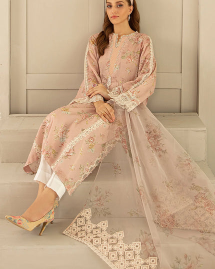 Pink Printed Floral Lawn Dress 