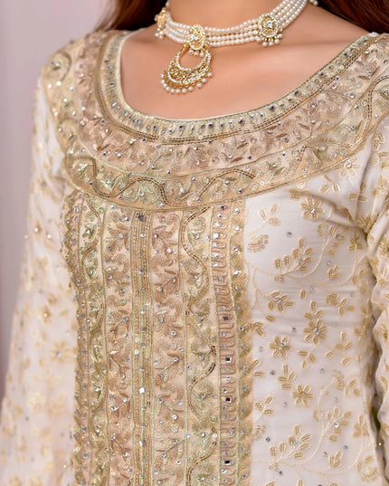 Tara | White Chiffon Embroidered Gharara