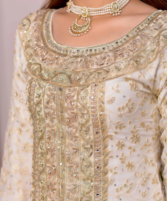 Tara | White Chiffon Embroidered Gharara