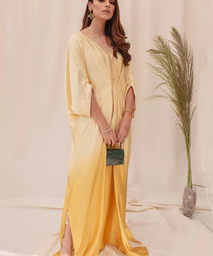 Citrine |  Citrine Yellow Ombre Silk Kaftan