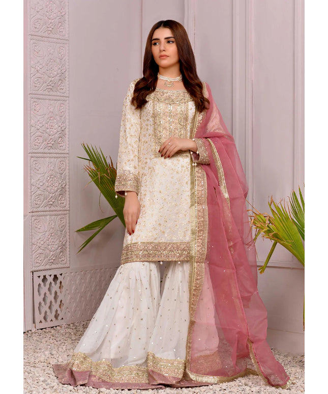 Tara | White Chiffon Embroidered Gharara