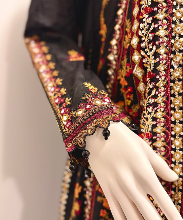 Black & Burgundy Embroidered Occasion Wear Suit