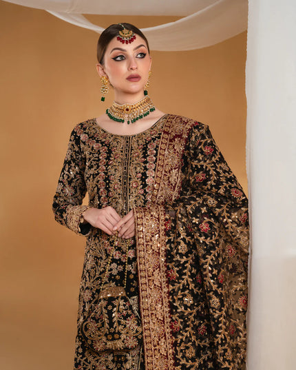 Anjali | Black Chiffon Embroidered Suit