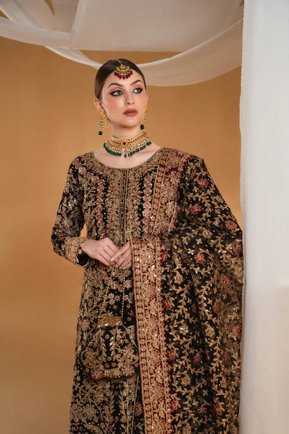 Anjali | Black Chiffon Embroidered Suit