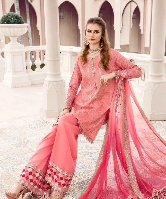 Maria B | Sateen Embroidered Suit