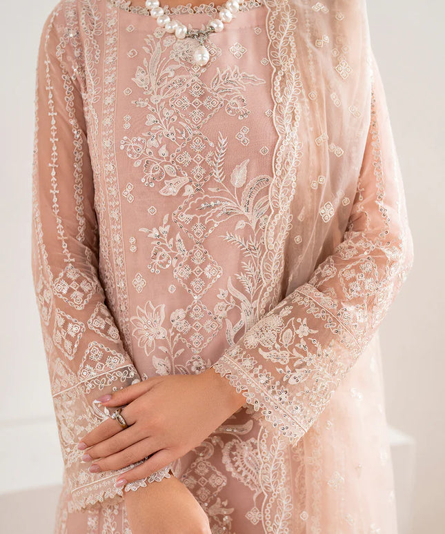Baroque | Pink Chiffon Embroidered Suit