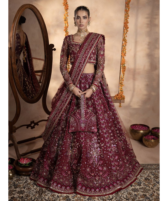 Uroosa | Maroon Net Hand Embellished Lehenga Choli