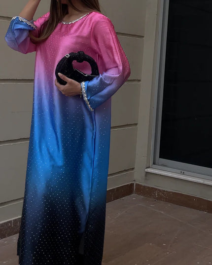 Blush | Ombre Shimmer Pink & Blue Embellished Kaftan