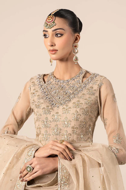 Maria B | Beige Organza Hand Embellished Lehenga