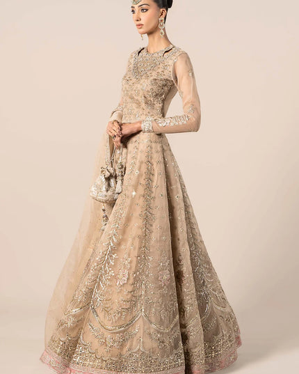 Maria B | Beige Organza Hand Embellished Lehenga