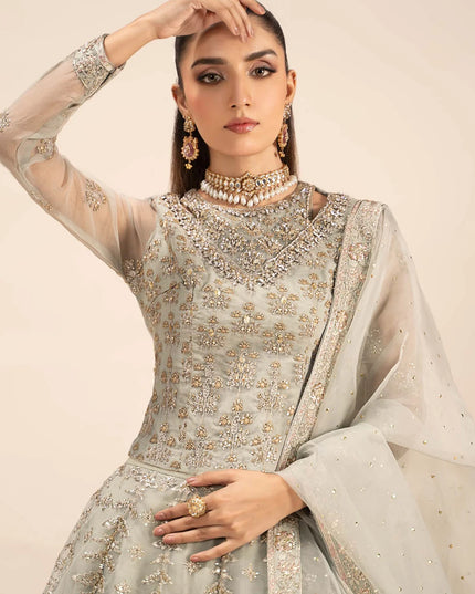 Maria B | Ice Blue Organza Hand Embellished Lehenga