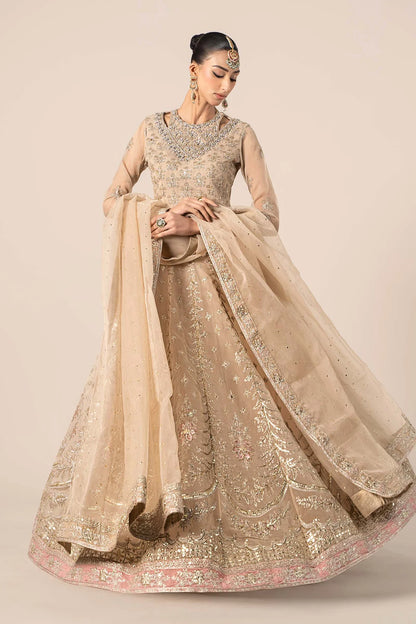 Maria B | Beige Organza Hand Embellished Lehenga