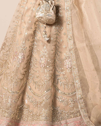 Maria B | Beige Organza Hand Embellished Lehenga