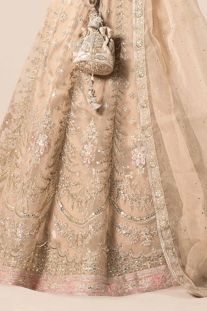 Maria B | Beige Organza Hand Embellished Lehenga