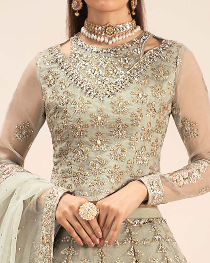 Maria B | Ice Blue Organza Hand Embellished Lehenga