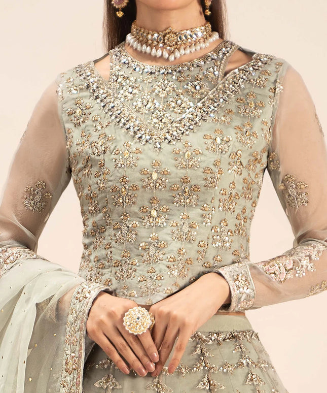 Maria B | Ice Blue Organza Hand Embellished Lehenga