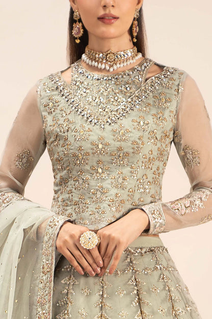 Maria B | Ice Blue Organza Hand Embellished Lehenga