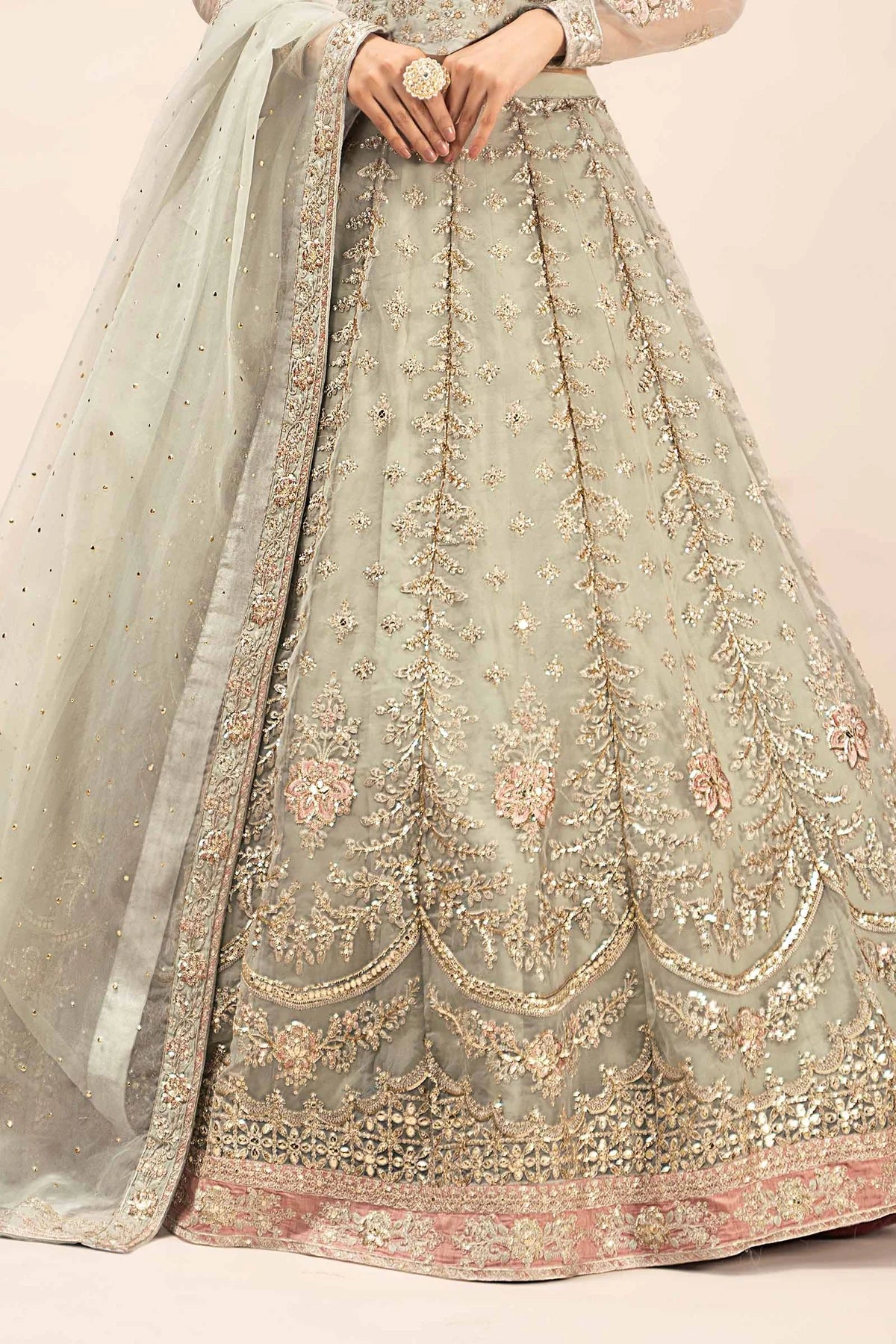Maria B | Ice Blue Organza Hand Embellished Lehenga