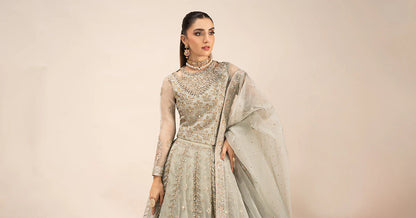 Maria B | Ice Blue Organza Hand Embellished Lehenga