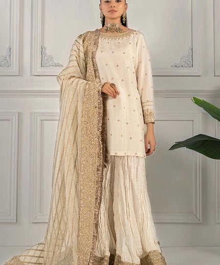 Maria B | Off White Embroidered Raw Silk Gharara