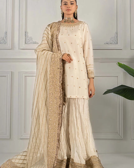 Maria B | Off White Embroidered Raw Silk Gharara