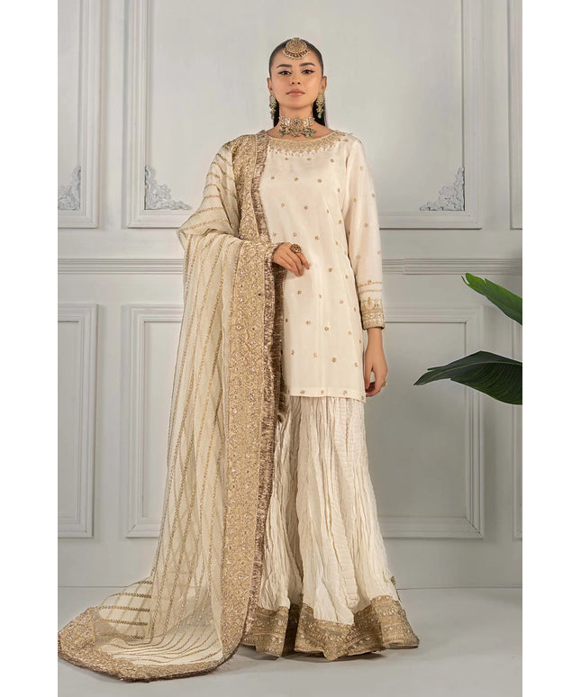 Maria B | Off White Embroidered Raw Silk Gharara
