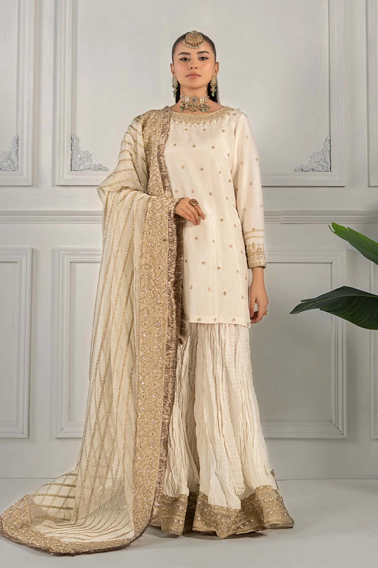 Maria B | Off White Embroidered Raw Silk Gharara