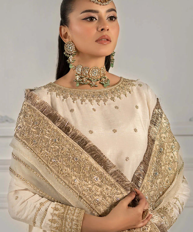 Maria B | Off White Embroidered Raw Silk Gharara