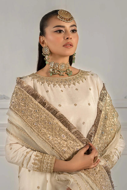 Maria B | Off White Embroidered Raw Silk Gharara