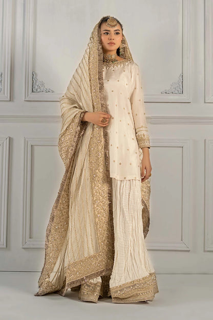 Maria B | Off White Embroidered Raw Silk Gharara