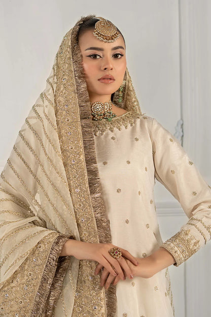 Maria B | Off White Embroidered Raw Silk Gharara