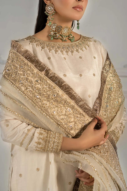 Maria B | Off White Embroidered Raw Silk Gharara
