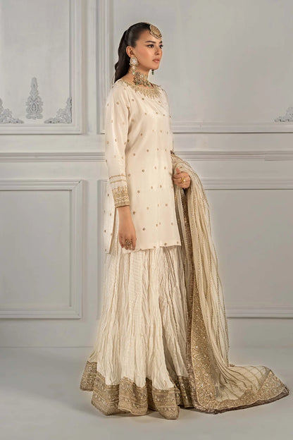 Maria B | Off White Embroidered Raw Silk Gharara