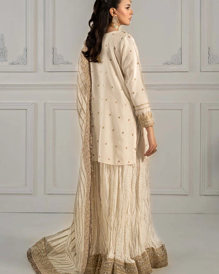 Maria B | Off White Embroidered Raw Silk Gharara