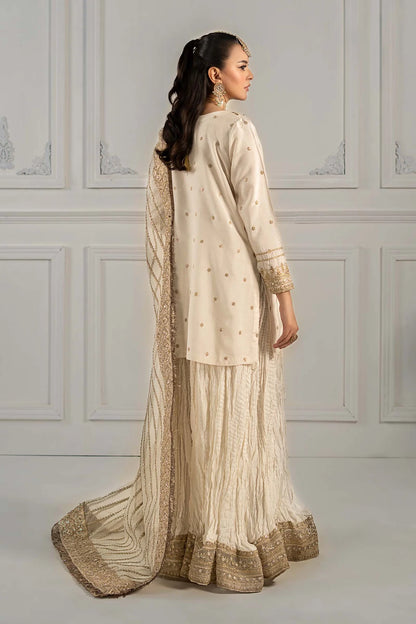 Maria B | Off White Embroidered Raw Silk Gharara