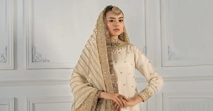 Maria B | Off White Embroidered Raw Silk Gharara