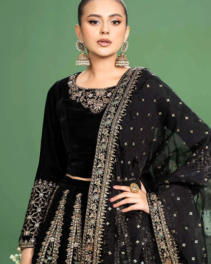 Maria B | Black Velvet Embroidered Lehenga
